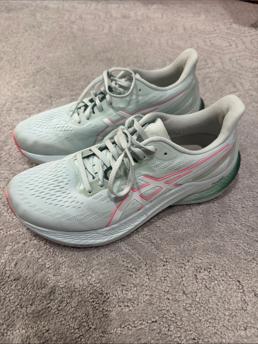 ASICS Women's Light Mint Running Shoes with Pink Accents